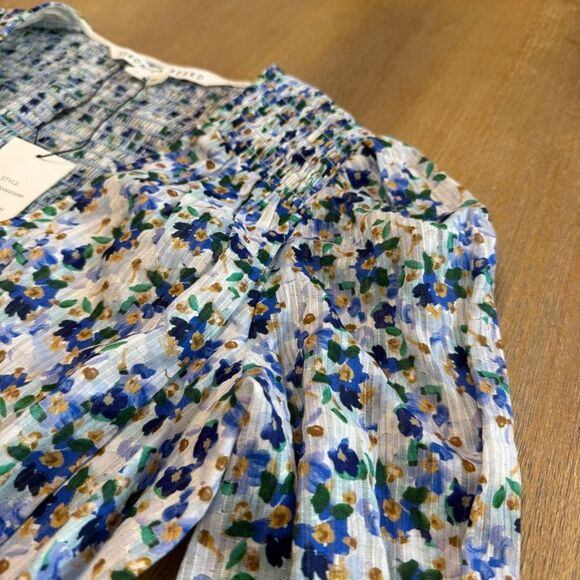 Veronica Beard Darrah Smocked Dress‎ Size 0 Floral Minidress V-Neck Ruffle Hem - Picture 13 of 14